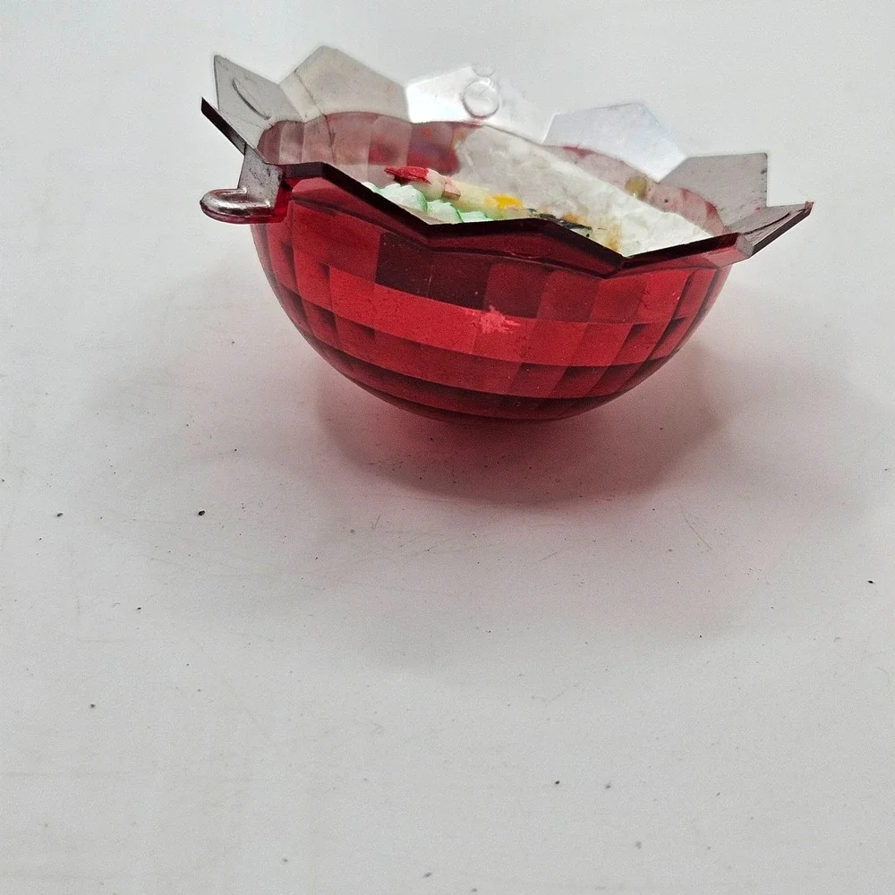 Vintage Red Plastic Diorama Christmas Ornament‎ Elf Tree Lantern
